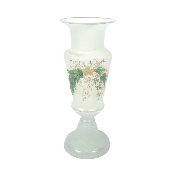Antique Art Nouveau 1920s Opaline Hand Painted Hand Blown Frosted Glass Vase Wit - Picture 1 of 9